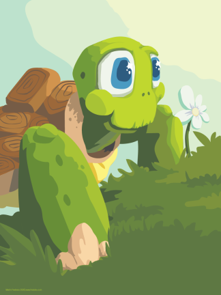 A turtle with a big smile looks towards the horizon with sunshine on its mind
