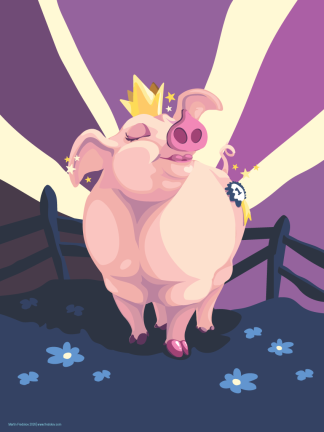 A proud pig princess in the centre of the poster